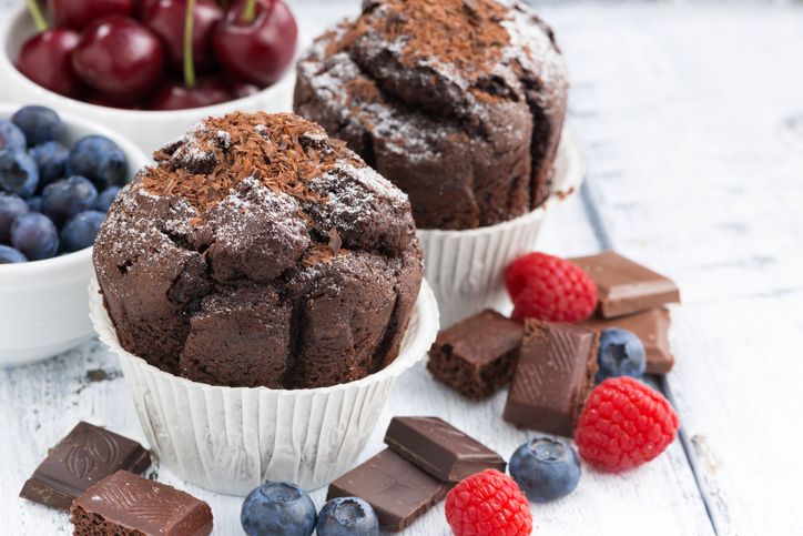 Raspberries and easter egg chocolate muffin